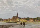 Stefan Simony, Horse-drawn boat, Danube river near Ybbs, 1900, oil on canvas