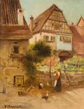 Paul Unbereit, A chicken yard in the Wachau, oil on cardboard