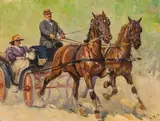 Carl Franz Bauer, The carriage journey, oil on cardboard