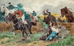 Ludwig Koch, The horse race, watercolour on paper