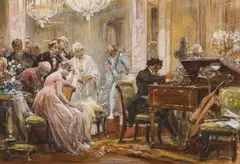 Julius Schmidt, Beethoven at the piano, gouache on cardboard