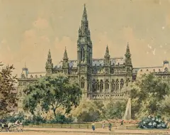Paul Kaspar, Wiener Rathaus (City hall of Vienna), 1924, watercolour on paper