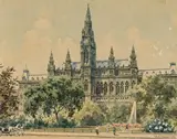Paul Kaspar, Wiener Rathaus (City hall of Vienna), 1924, watercolour on paper