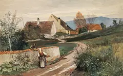 Franz Poledne, Encounter on the way to the farm, 1892, watercolour on paper