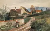 Franz Poledne, Encounter on the way to the farm, 1892, watercolour on paper