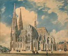 Rudolf von Alt, Votive Church in Vienna, India ink and watercolour on paper