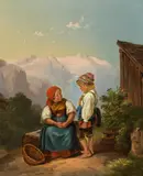 Friedrich Treml, On the way to school, oil on cardboard