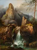 Vinzenz Kreuzer, Mountainscape with a waterfall, 1844, oil on panel