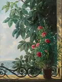 Emmy von Pausinger, Pinks on the window board, oil on canvas