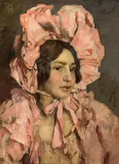 Paul Paede, Girl in a pink dress, oil on panel