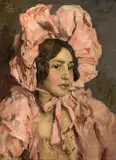 Paul Paede, Girl in a pink dress, oil on panel