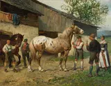 Julius von Blaas, At the horse trader, oil on canvas
