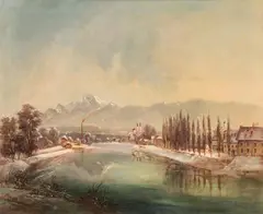 Jakob Canciani, View of Villach with the Mittagskogel in the background, oil on canvas