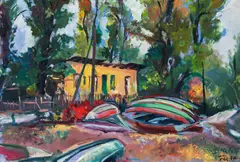 Franz Wlcek, Boat house at the Donau-Au, 1947, oil on canvas
