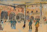 Oskar Laske, Piazza del Popolo in Ravenna, gouache on paper on wood panel