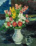 Flowers in vase by Karl Stark, 1987, oil on board, sold Feb 2018