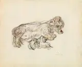 Dachshund with puppies by Ludwig Heinrich Jungnickel, watercolour and chalk on paper, sold Feb 2018