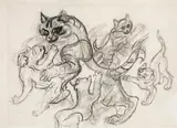 Playing cats by Ludwig Heinrich Jungnickel, pencil on paper, sold Feb 2018