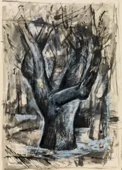 Ferdinand Stransky, Baum im Winter, 1963, Mischtechnik auf Papier