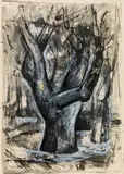 Ferdinand Stransky, Baum im Winter, 1963, Mischtechnik auf Papier