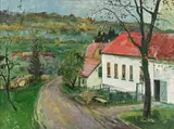 Ernst Huber, Dorfstraße, Öl auf Leinwand