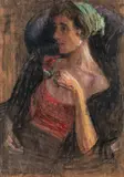 Leopold Blauensteiner, Girl sitting in an armchair, ca. 1908, pastel on paper