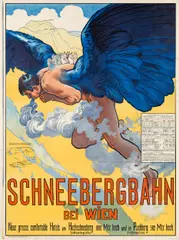 Alfred Roller, Poster "Schneebergbahn bei Wien, coloured lithograph; framed; monogrammed "AR"; 1st edition, with this size, traces of folding, minor damages; framed