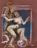 Alfred Hrdlicka, La verita scoperta dal tempo, chalk, red chalk and pastel on paper; framed