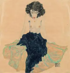 Erwin Dom Osen, Sitting semi-nude (probably the dancer Moa), 1912, watercolour, pencil on paper
