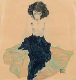 Erwin Dom Osen, Sitting semi-nude (probably the dancer Moa), 1912, watercolour, pencil on paper