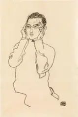 Egon Schiele, Portrait of the art dealer Paul Wengraf, 1917, black chalk on paper