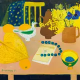 Gerhild Diesner, Still life with pigeon and pearl necklace, 1974, oil on canvas
