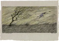 Der stürmische Tag by Paul Flora, 2000, India ink, colour pencil on grey paper, sold Dec 2017
