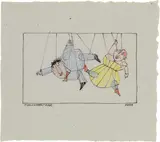 Paul Flora, Marionettenpaar, India ink, colour pencil on grey paper