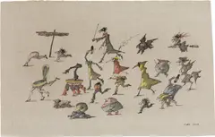 Ad Absurdum by Paul Flora, 2005, India ink, colour pencil on grey paper, sold Dec 2017