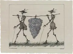 Die große Traube by Paul Flora, 1998, India ink, colour pencil on grey paper, sold Dec 2017