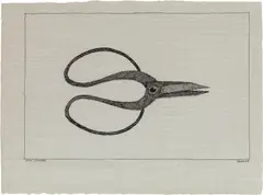 Eine Schere by Paul Flora, 1999, India ink on grey paper, sold Dec 2017