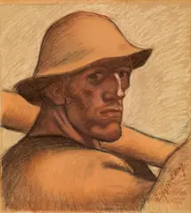 Albin Egger-Lienz, Farmer with hat (the farmer in the center of the painting "Totentanz"), c. 1920, pastel on paper on cardboard