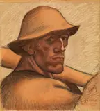 Albin Egger-Lienz, Farmer with hat (the farmer in the center of the painting "Totentanz")