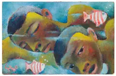 Under water by Carry Hauser, 1980, oil on press board, sold Dec 2017