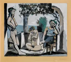 Bacchanale by Pablo Picasso, 1955, color aquatint etching on paper, sold Dec 2017