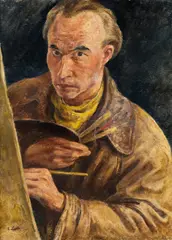 Self portrait with leather jacket by Albert Birkle, 1932, oil on cardboard, sold Dec 2017