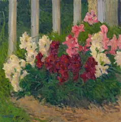 Koloman Moser, Flower in front of a garden fence, 1909, oil on canvas