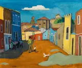 Ferdinand Kitt, Southern town square, ca. 1925-30, oil on canvas
