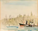 Wilhelm Thöny, Harbour in Marseille, c. 1935, watercolour, pencil on paper