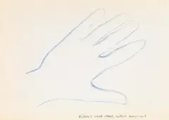 Gerhard Rühm, Rühm's left hand, laterally coloured, 1966, mixed media on paper; framed