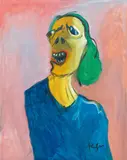 Alfred Kornberger, distorted face with green hair, 1996, acrylic on canvas; unframed