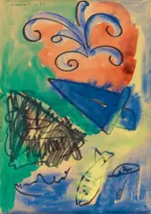 Untitled by Hubert Schmalix, 1981, mixed media on paper; framed, sold Dec 2017