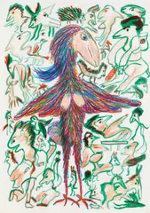 Wundervogel mit Busen by Alfred Klinkan, 1978, mixed media on paper; framed, sold Dec 2017