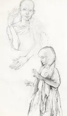 Leherb, Ghandi - Fayence Asien, 1980/82, charcoal on paper; framed